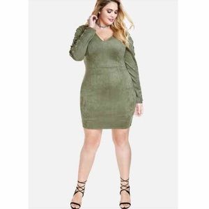 Green Suede Look Dress w/ Laced Up Arms